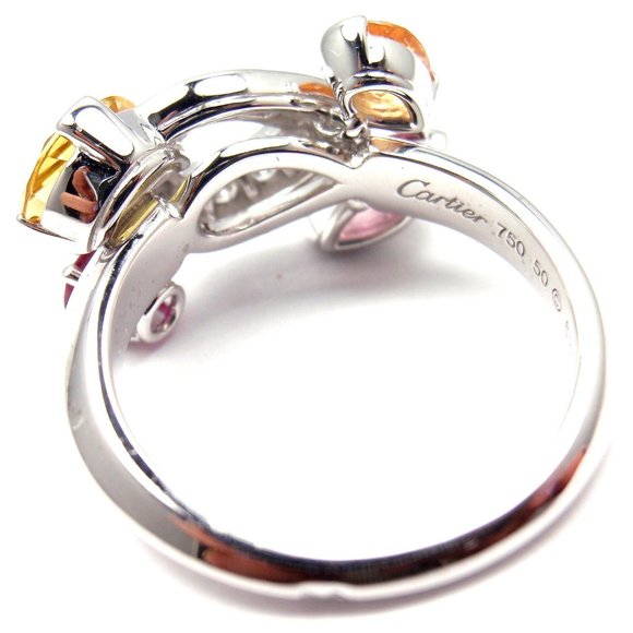 Authentic CARTIER Sorbet 18k White Gold Diamond Tourmaline Sapphire Ring Size 50 - Picture 4 of 9